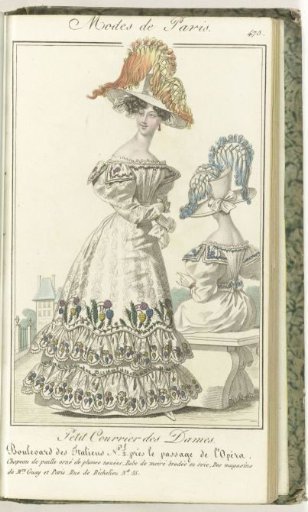 Petit Courrier des Dames, 5 June 1827, No. 475: Straw Hat Ornamented with Tied Feathers...