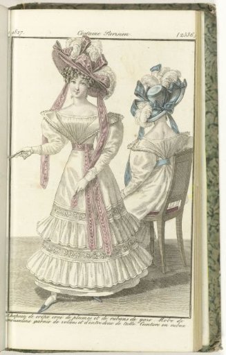 Journal des Dames et des Modes, Parisian Costume, 20 September 1827, (2536): Crepe Hat...