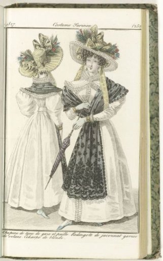 Journal des Dames et des Modes, Parisian Costume, 25 August 1827, (2529): Gaze Fabric Hat...