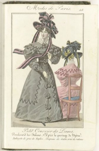 Petit Courrier des Dames, 10 December 1827, No. 518: Redingote of Gros de Naples...