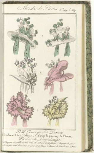 Petit Courrier des Dames, 15 April 1828, No. 49 / No. 547: Rice Straw Hat...