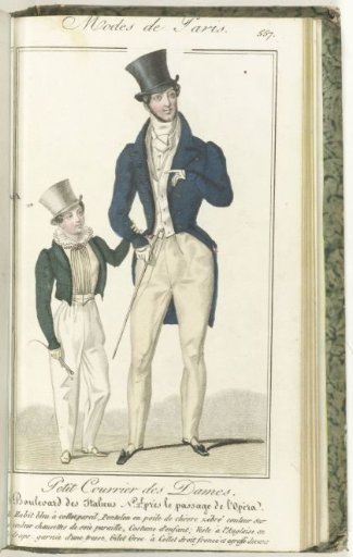 Petit Courrier des Dames, 25 May 1828, No. 557: Blue Coat with Matching Collar...