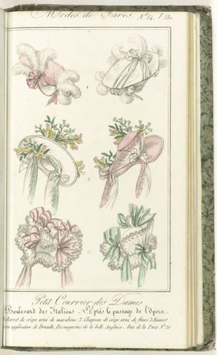 Petit Courrier des Dames, 10 September 1828, No. 54 / 581: Crepe Beret Ornamented with Marabous...