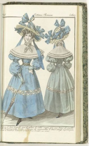 Journal des Dames et des Modes, Parisian Costume, July 5, 1828, (2612): Straw fabric hat...