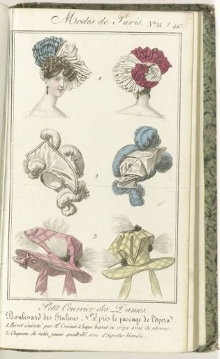 Petit Courrier des Dames, 5 February 1827, No. 35 / 447: 1 Berret hat executed by Mr. Croizat...