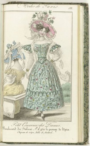 Petit Courrier des Dames, 1828, No. 588: Crepe hat...
