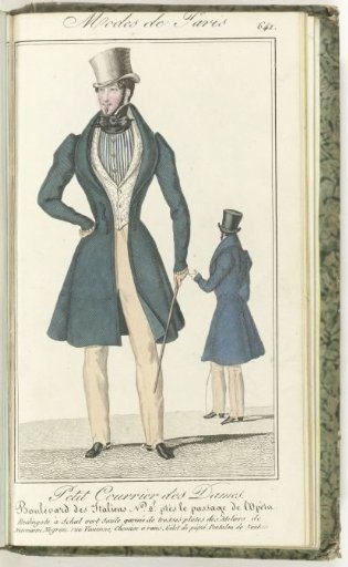 Petit Courrier des Dames, May 25, 1829, No. 641: Redingote with green shawl sole...