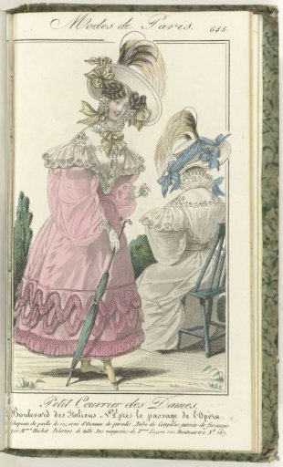 Petit Courrier des Dames, June 15, 1829, No. 645: Rice straw hat...