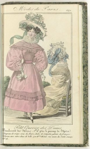 Petit Courrier des Dames, May 25, 1829, No. 640: Crepe hat...