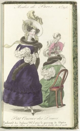 Petit Courrier des Dames, January 31, 1830, No. 698: Crepe hat...