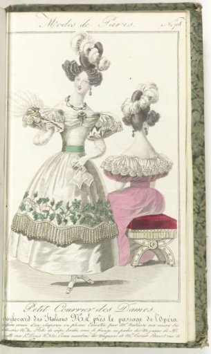 Petit Courrier des Dames, 1830, No. 708: Hairstyle executed by Mr. Brasseur...
