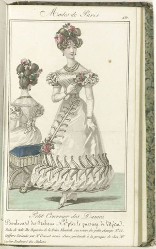 Petit Courrier des Dames, 25 February 1827, No. 451: Tulle dress. From the Magasins de la Reine Elisabeth...