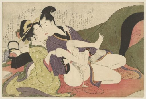 Prostitute kissing a young man