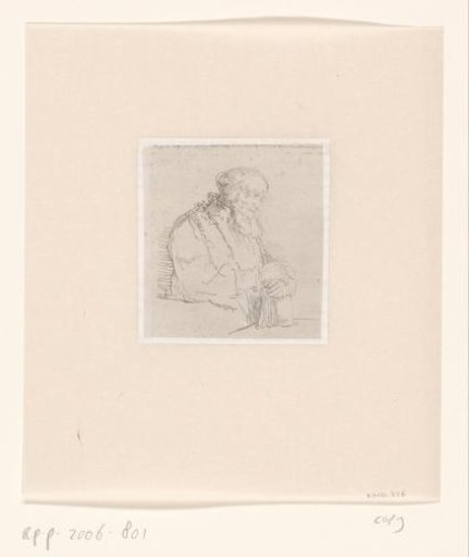 Old man in meditation, leaning on a book