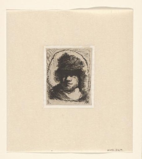 Self-Portrait in a Fur Cap, in an Oval Border: Bust