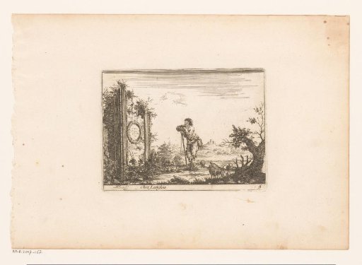 Shepherd with Dog by a Memorial Stone