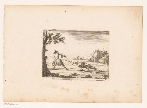 Duel between two men with swords