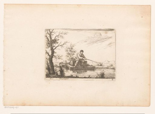 Fisherman standing on a stone in the water