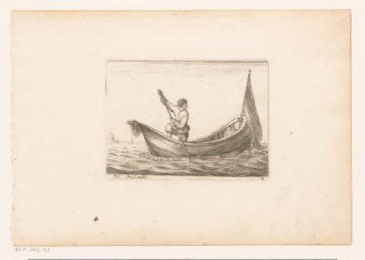 Man at sea, steering a punt