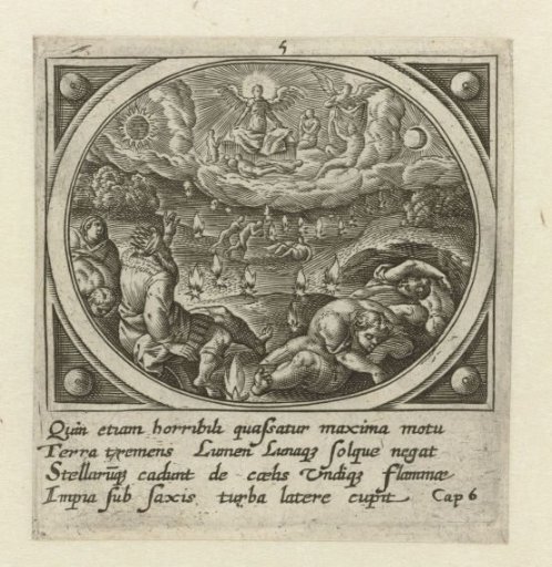 Souls receiving white robes and burning stars falling to earth