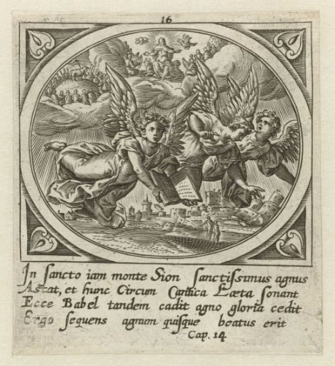 Worship of the Lamb on Mount Zion and three proclaiming angels