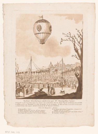 Hot-air balloon, Le Flezel, by Joseph-Michael Montgolfier l'Aîné outside Lyon