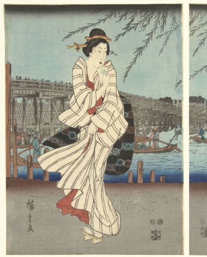 Famous Places in the Eastern Capital: Enjoying an evening breeze at the Ryogoku bridge