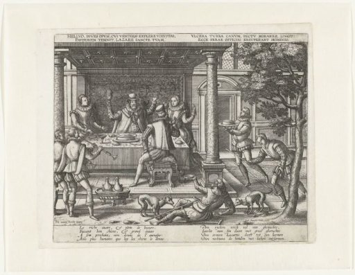 Lazarus begging at the feast of the rich man