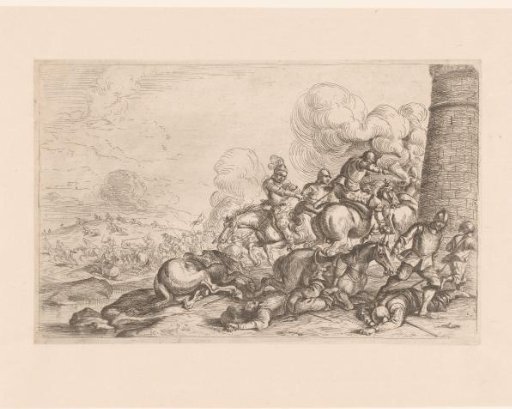 Cavalry skirmish with a melee before a tower