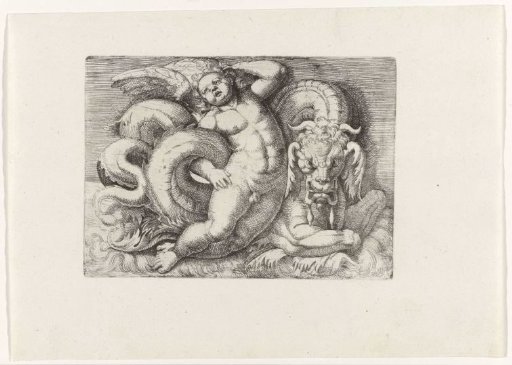 Putto riding a sea monster