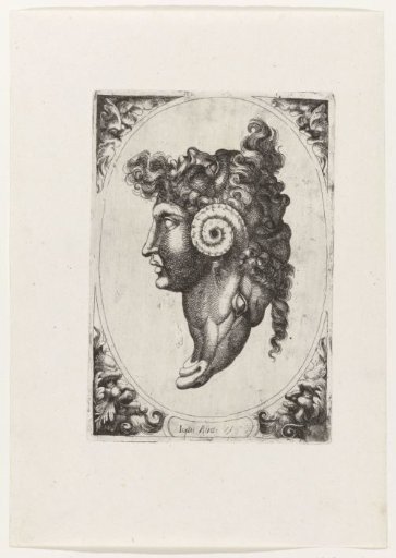 Composition of three faces and the head of a ram