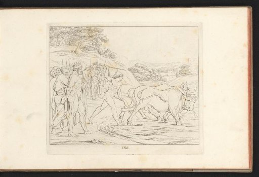 Jason tames the fire-breathing bulls by yoking them to the plough