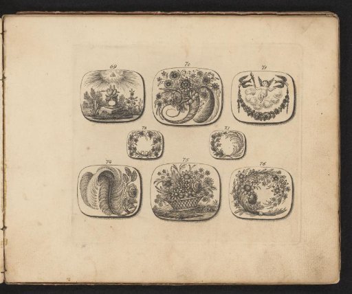 Eight examples of mourning jewelry with floral motifs