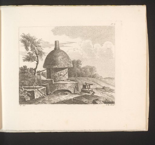 Kiln with bellows, anvil, and tools in the open air