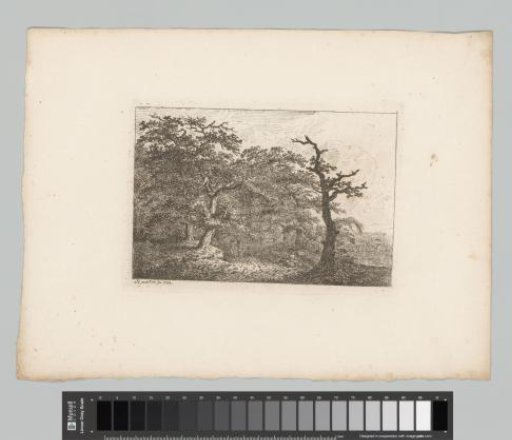Forest Landscape with a Resting Figure, Two Walkers, and a Half-Dead Tree on the Right