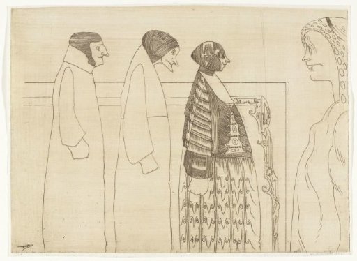 Three figures to the right and one to the left