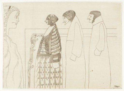 Three figures to the left and one to the right