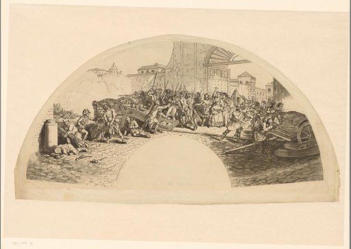 Death of Spanish patriots Luis Daoiz and Pedro Velarde y Santillán during the defense of Madrid against French troops at the Parque de Artilleria on May 2, 1808