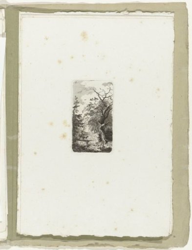 Hunter with a dog by a dead tree