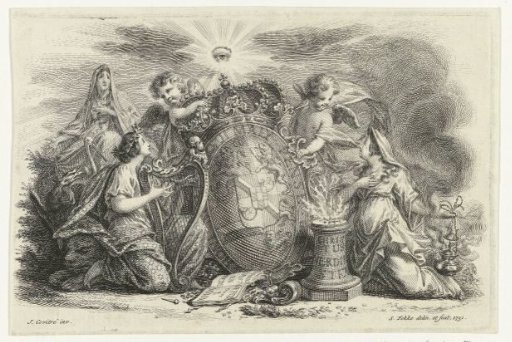 Coat of arms of Orange-Nassau carried by putti