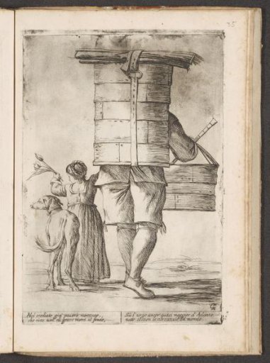 Dry goods seller with a girl and a dog
