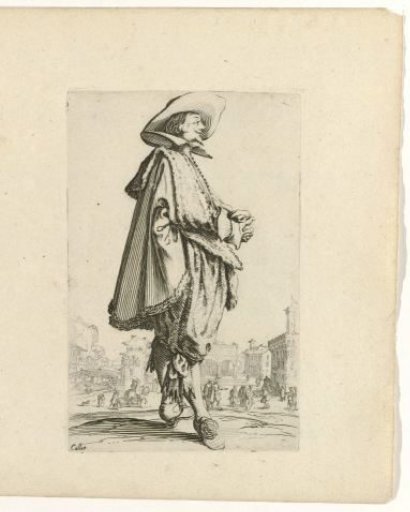 Gentleman with a hat, hands folded, facing right