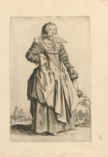 Lady with a cap, rosary and muff, seen from the front