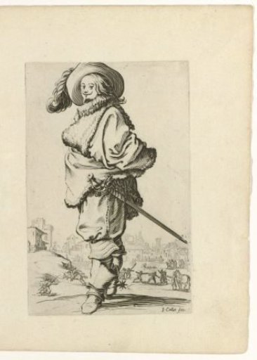 Gentleman with a sword and spurs, facing left