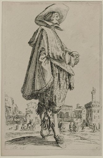 Gentleman with a hat, folded hands, facing right