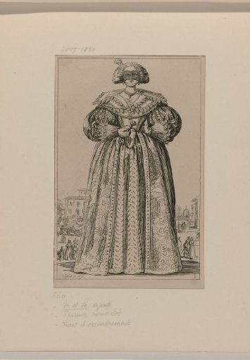 Lady with a mask and flower, seen from the front