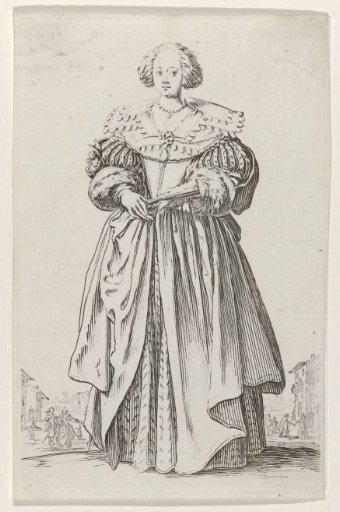 Lady with closed fan, seen from the front