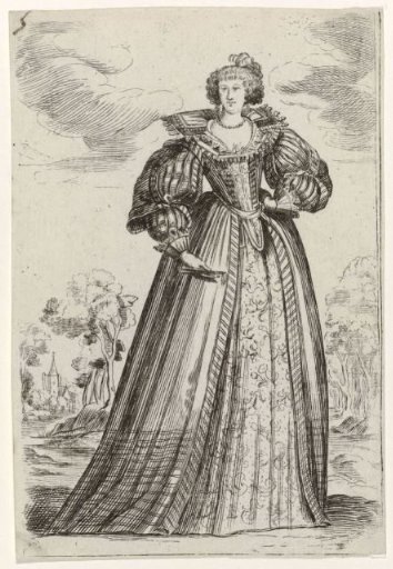 Lady with closed fan in hand, seen from the front
