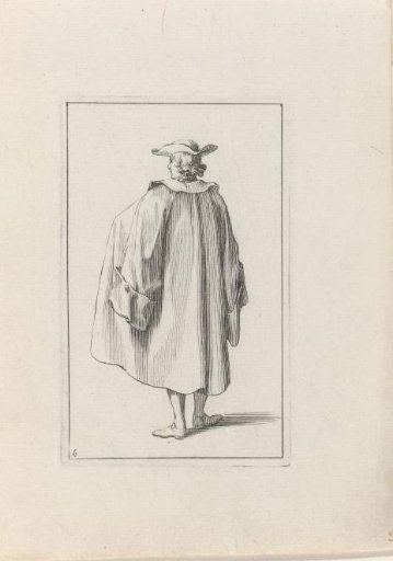 Gentleman in a long cloak, seen from behind