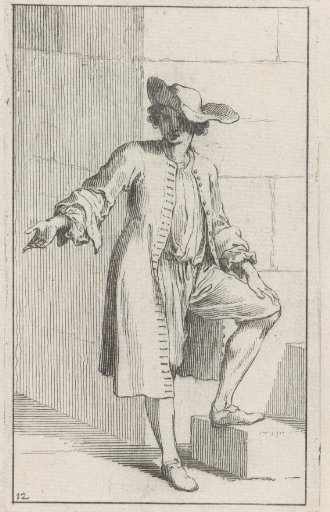Young farmer, wearing a hat with a broad brim, one foot on a stone